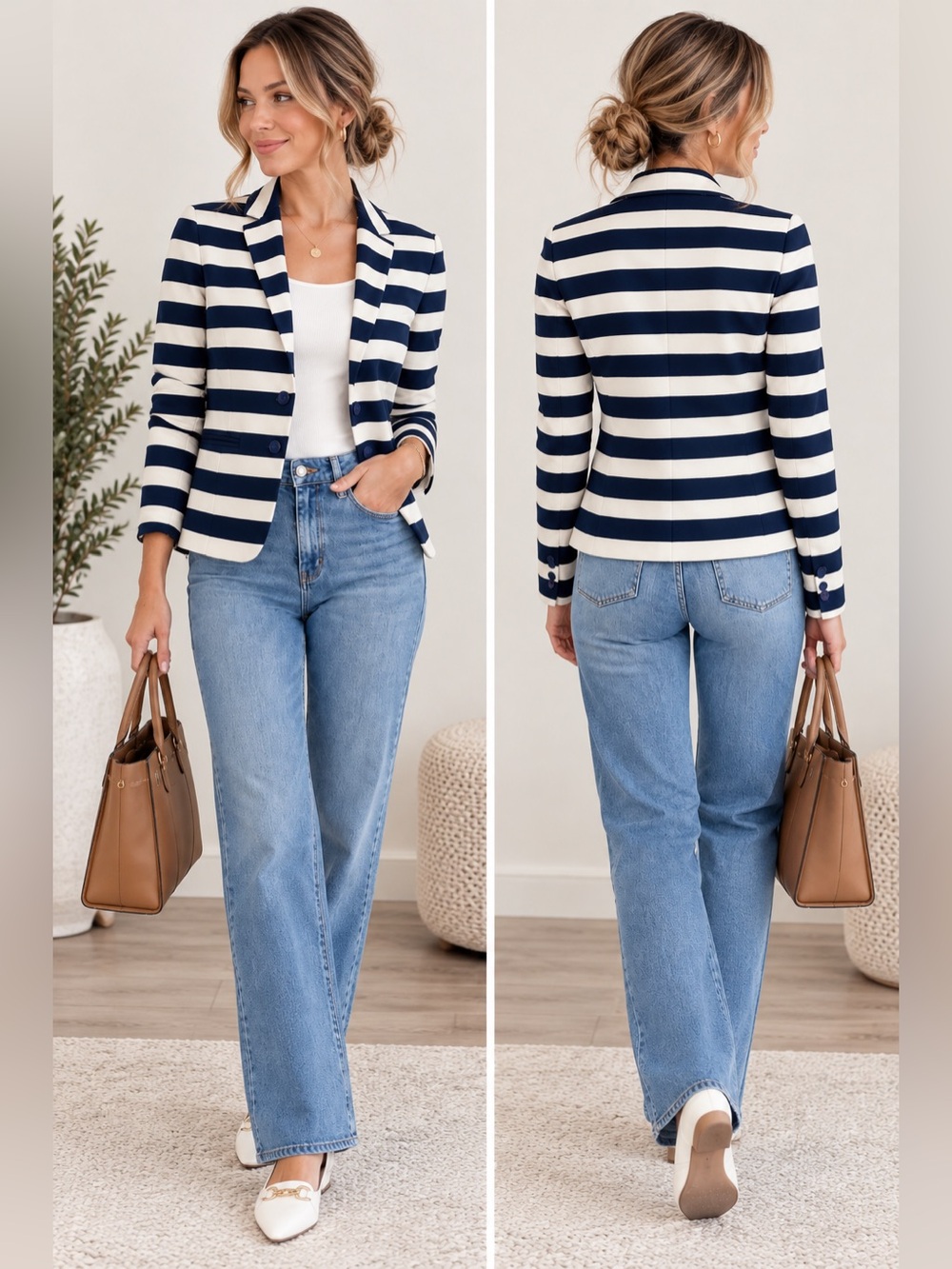 GAP The Academy Blazer Blue White Striped Double Button Closure Size 4‎